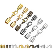 30Sets 6mm Leather Cord End Caps with Lobster Claw Clasps, Barrel Terminators for DIY Making Leather Bracelets, 6 Colors in 1Set