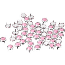 100Pcs Rhinestone Stud Refills, 8mm Dazzling 4 Claw Nailhead Studs Embellishments Decorative Rivets for DIY Leather Craft Clothes Bag Belt (Pink)