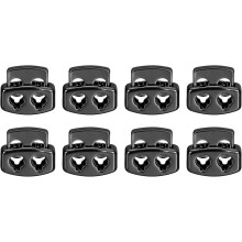 Spring Cord Lock End Toggle, 8Pcs Double Hole Spring Stopper Alloy Fastener Slider Toggles Clip for Drawstrings, Shoelaces, Bags (Metallic Black)