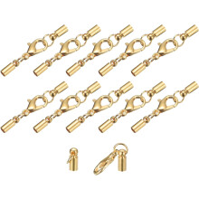 10Sets 3mm Leather Cord End Caps with Lobster Claw Clasps, Barrel Terminators for DIY Making Leather Bracelets, Light Golden