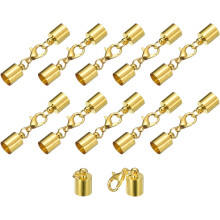 10Sets 7mm Leather Cord End Caps with Lobster Claw Clasps, Barrel Terminators for DIY Making Leather Bracelets, Gold Tone