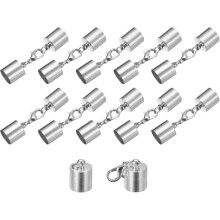 10Sets 10mm Leather Cord End Caps with Lobster Claw Clasps, Barrel Terminators for DIY Making Leather Bracelets, Rhodium Tone