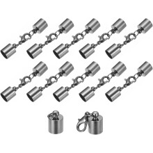 10Sets 8mm Leather Cord End Caps with Lobster Claw Clasps, Barrel Terminators for DIY Making Leather Bracelets, Metallic Black