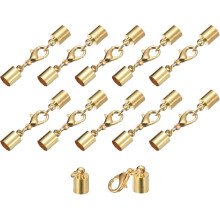 10Sets 6mm Leather Cord End Caps with Lobster Claw Clasps, Barrel Terminators for DIY Making Leather Bracelets, Light Golden