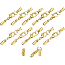 10Sets 3mm Leather Cord End Caps with Lobster Claw Clasps, Barrel Terminators for DIY Making Leather Bracelets, Gold Tone