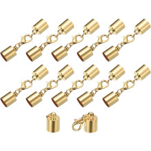 10Sets 8mm Leather Cord End Caps with Lobster Claw Clasps, Barrel Terminators for DIY Making Leather Bracelets, Light Golden