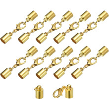 10Sets 6mm Leather Cord End Caps with Lobster Claw Clasps, Barrel Terminators for DIY Making Leather Bracelets, Gold Tone