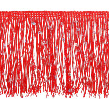 5 Yards of 10cm/4" Sequin Fringe Trim Sparkling DIY Fringe Tassel Trim Ribbon for Costume Clothes DIY Sewing Crafts Decoration, (14.7 ft/4.5m) Red