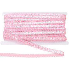 15 Yards 0.4 Inch Metallic Sequin Trim Sparkle Braid Ribbon Sequin Trim Sewing Ribbon for Sewing Craft Dress Costumes, Pink
