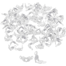 500pcs Open Bead Tips Knot Covers, 1mm Metal Clamshell Crimp Fold-Over Calotte Ends Caps for DIY Bracelets Necklaces Crafts Jewelry Making, White