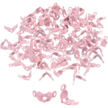 200pcs Open Bead Tips Knot Covers, 1mm Metal Clamshell Crimp Fold-Over Calotte Ends Caps for DIY Bracelets Necklaces Crafts Jewelry Making, Pink