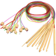 Crochet Hooks, 12pcs 3-10mm Bamboo Afghan Tunisian Crochet Hooks Knitting Needles Kit with Plastic Cable, Weaving Tool for Beginners and Crochet Lover
