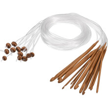 Crochet Hooks, 12pcs 3-10mm Bamboo Afghan Tunisian Crochet Hooks Knitting Needles Kit with Plastic Cable, Weaving Tool for Beginners and Crochet Lover