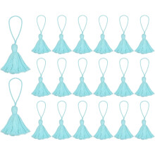 20pc Chunky Bookmark Tassels 4.3 Inch Hanging Loop Mini Tassels for DIY Craft, Graduation Handmade, Light Cyan