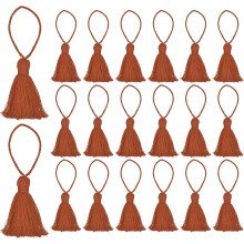 20pc Chunky Bookmark Tassels 4.3 Inch Hanging Loop Mini Tassels for DIY Craft, Jewelry Making, Graduation Handmade, Metallic Brown