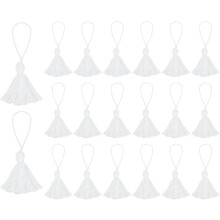 20pc Chunky Bookmark Tassels 4.3 Inch Hanging Loop Mini Tassels for DIY Craft, Graduation Handmade, White