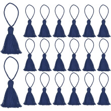 20pc Chunky Bookmark Tassels 4.3 Inch Hanging Loop Mini Tassels for DIY Craft, Jewelry Making, Graduation Handmade, Navy Blue