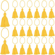 20Pcs Chunky Bookmark Tassels, 4.3 Inch Hanging Loop, Soft Mini Tassels for DIY Craft, Jewelry Making, Graduation, Yellow Cotton