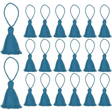 20Pcs Chunky Bookmark Tassels 4.3 Inch - Hanging Loop Soft Mini Tassels for DIY Craft, Jewelry Making, Graduation Handmade, Sea Blue