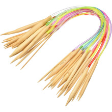 Bamboo Circular Knitting Needles, 18pcs 2-10mm Double Pointed Bamboo Circular Knitting Needle with Plastic Tube for DIY Weaving, 40cm(15.7") Length