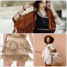 1 Yard 8 Inch PU Faux Leather Fringe Trim Double Side Leather Sewing Tassel Fringe for DIY Sewing Dress Crafts Skirt Decoration, Pink
