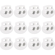 Spring Cord Lock Toggle Stopper, 12Pcs Plastic Lock Fastener Slider Clip Double Hole for Drawstring Paracord Cord Stop Elastic Craft Backpack, White
