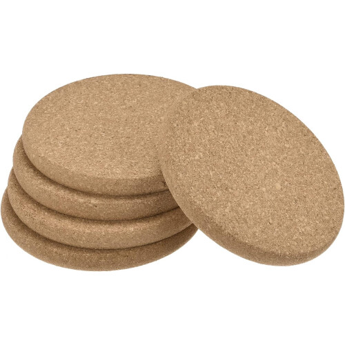 100mm(3.94") Round Coasters 10mm Thick Cork Cup Mat Pad Round Edge 5pcs