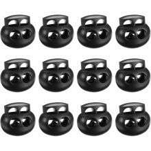 Spring Cord Lock Toggle Stopper, 12Pcs Plastic Lock Fastener Slider Clip Double Hole for Drawstring Paracord Cord Stop Elastic Craft Backpack, Black