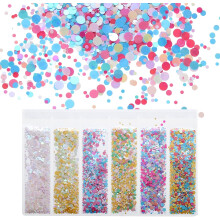 Holographic Chunky Glitters, 6 Rainbow Chunky Glitters Resin Epoxy Accessories Crafts Sequins Decor, Circle Chunky Glitters Flakes for Hair Nail Art,