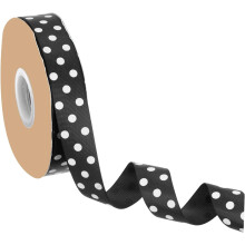 Polka Dot Craft Grosgrain Ribbon, 1 Inch x 48 Yard Grosgrain Ribbon Roll, Black with White Dots, Wired Edge Ribbon for Party Decoration, Gift Wrapping
