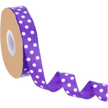 Polka Dot Craft Grosgrain Ribbon, 1 Inch x 48 Yard Grosgrain Ribbon Roll, Deep Purple with White Dots, Wired Edge Ribbon for Party Decoration, Gift Wr