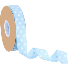 Polka Dot Craft Grosgrain Ribbon, 1 Inch x 48 Yard Grosgrain Ribbon Roll, Sky Blue with White Dots, Wired Edge Ribbon for Party Decoration, Gift Wrapp