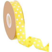 Polka Dot Craft Grosgrain Ribbon, 1 Inch x 48 Yard Grosgrain Ribbon Roll, Yellow with White Dots, Wired Edge Ribbon for Party Decoration, Gift Wrappin