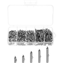 200Pcs Slide on End Clasps, 10/13/20/25/30mm Tube Ball Bead Slider Crimp Ends for Multi-Strand DIY Craft Making, Metallic Black