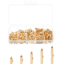 200Pcs Slide on End Clasps, 10/13/20/25/30mm Tube Ball Bead Slider Crimp Ends for Multi-Strand DIY Craft Making, Light Golden
