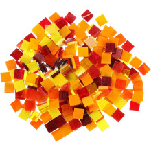 500g/1.1lb Mixed Color Square Mica Mosaic Tiles, 700 Pcs Glitter Crystal Mica Mosaic Tiles Stained Mica Piece for DIY Art Crafts, Red Orange Yellow