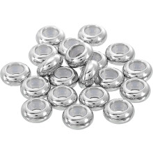 35pcs 10mmx3mm Insert Rubber Stopper Position Spacer Beads, Stainless Steel Adjustable Slider Beads for Jewelry Bracelet Making Silver