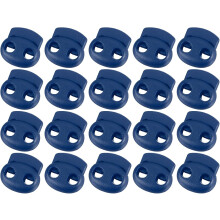 Plastic Spring Cord Locks, 20Pcs Shoe Lace Tie Lock, Double-Hole Slider Toggles Clip End Stopper Fastener for Drawstrings Paracord (Sapphire Blue)