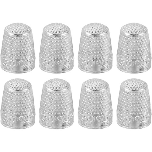 Sewing Thimble Finger Protector, 8 Pcs Metal Finger Shield Ring for Hand Sewing, Craft Accessories DIY Sewing Tools, Silver