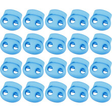 Plastic Spring Cord Locks, 20Pcs Shoe Lace Tie Lock, Double-Hole Slider Toggles Clip End Stopper Fastener for Drawstrings Paracord (Light Blue)