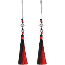 Pendants with Tassels, 2 Pcs Classic Bells Tassel Pendant 25cm/9.84inch DIY Craft for Home Fringe Strap Hang Decoration, Black/Red