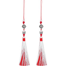 Pendants with Tassels, 2 Pcs Classic Bells Tassel Pendant 25cm/9.84inch DIY Craft for Home Fringe Strap Hang Decoration, Red
