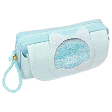 Sky Blue Kawaii Cat Pencil Pouch, Large Capacity Zipper Case for School Girls