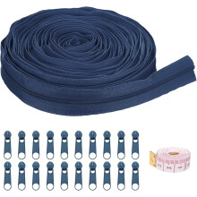 #3 10 Yards Nylon Coil Zippers, Bulk Coil Zipper by The Yards with 20 Pcs Zippers Sliders and Ruler for DIY Tailor Sewing Craft Bag Clothes, Dark Blue