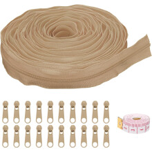 #3 10 Yards Nylon Coil Zippers, Bulk Coil Zipper by The Yards with 20 Pcs Zippers Sliders and Ruler for DIY Tailor Sewing Craft Bag Clothes, Beige