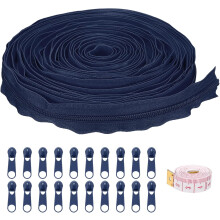 #5 10 Yards Nylon Coil Zippers, Bulk Coil Zipper by The Yards with 20 Pcs Zippers Sliders and Ruler for DIY Tailor Sewing Craft Bag Clothes, Dark Blue