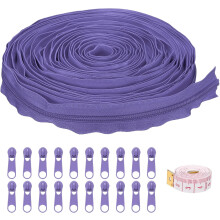 #5 10 Yards Nylon Coil Zippers, Bulk Coil Zipper by The Yards with 20 Pcs Zippers Sliders and Ruler for DIY Tailor Sewing Craft Bag Clothes, Purple