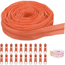 #3 10 Yards Nylon Coil Zippers, Bulk Coil Zipper by The Yards with 20 Pcs Zippers Sliders and Ruler for DIY Tailor Sewing Craft Bag Clothes, Orange