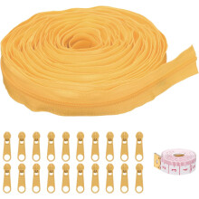 #3 10 Yards Nylon Coil Zippers, Bulk Coil Zipper by The Yards with 20 Pcs Zippers Sliders and Ruler for DIY Tailor Sewing Craft Bag Clothes, Gold