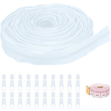 #3 10 Yards Nylon Coil Zippers, Bulk Coil Zipper by The Yards with 20 Pcs Zippers Sliders and Ruler for DIY Tailor Sewing Craft Bag Clothes, White